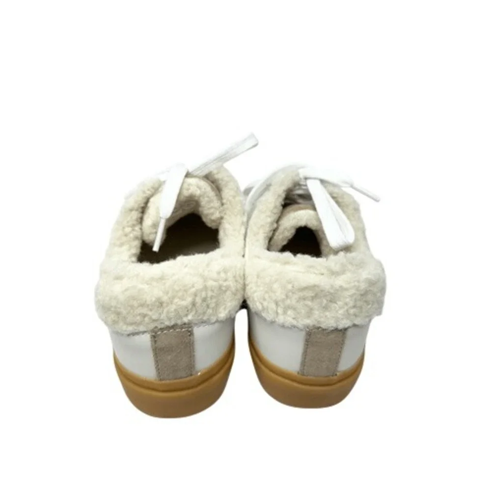 Marc Fisher Ltd. Sidewalk Low Top Sneakers White Leather Sherpa Suede Size 6